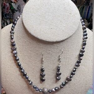 Sterling Silver Peacock Pearl Necklace and Earring Set